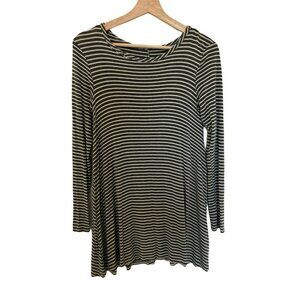 Pinc Gray and White Striped Long Sleeve T Shirt Super Long Women's Small